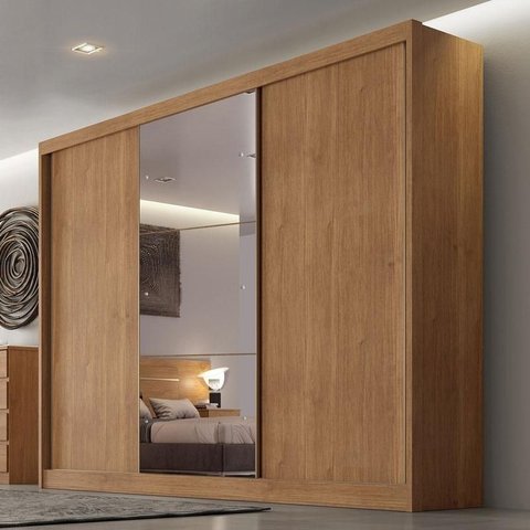 Guarda Roupa Casal Ambiente Sonetto 3 Portas 4 Gavetas Cumaru 23 com Espelho – Novo Horizonte