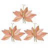 Kit 3 Borboletas Flor Pick Natal Veludo Salmão e Glitter Dourado 20cm - Art Christmas - 1
