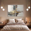 Ver imagem 1 de Quadro Decorativo Abstrato Cinza com Dourado Kit 2 Quadros