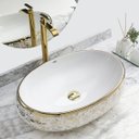 Ver imagem 1 de Kit Cuba Pia Louça Cerâmica Banheiro Dourado C/ Torn e Válv