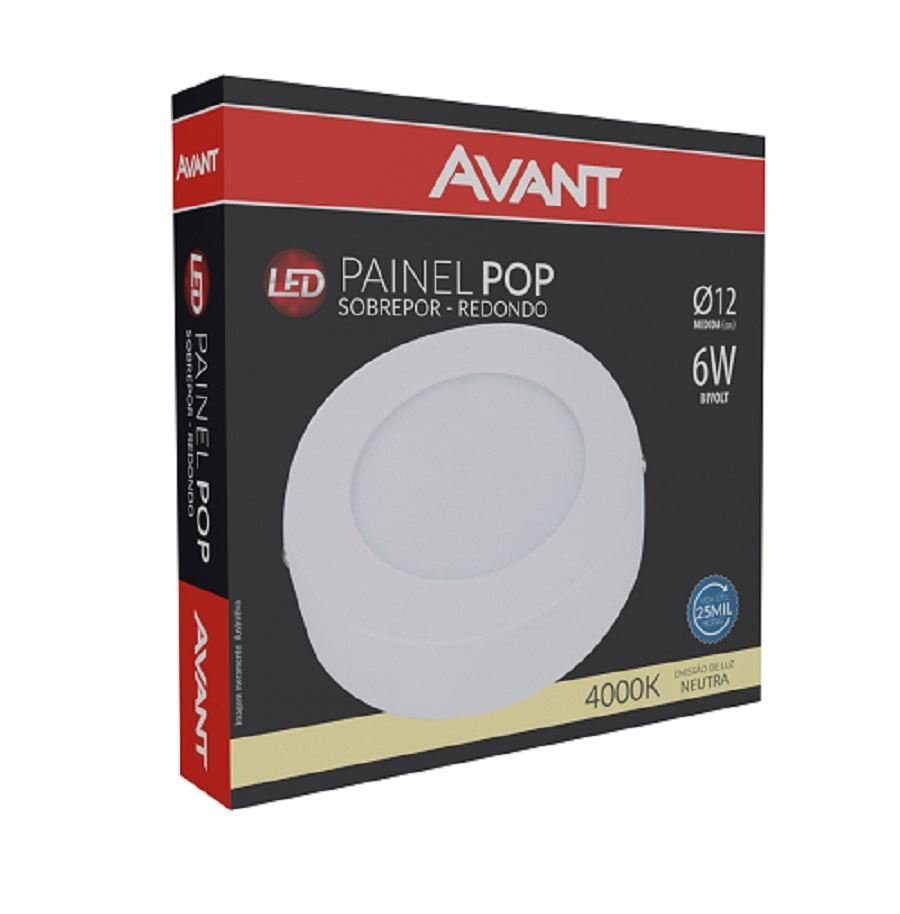 Painel Led Pop Sobrepor Redondo Avant - 6w - 4000k Luz Neutra - 3