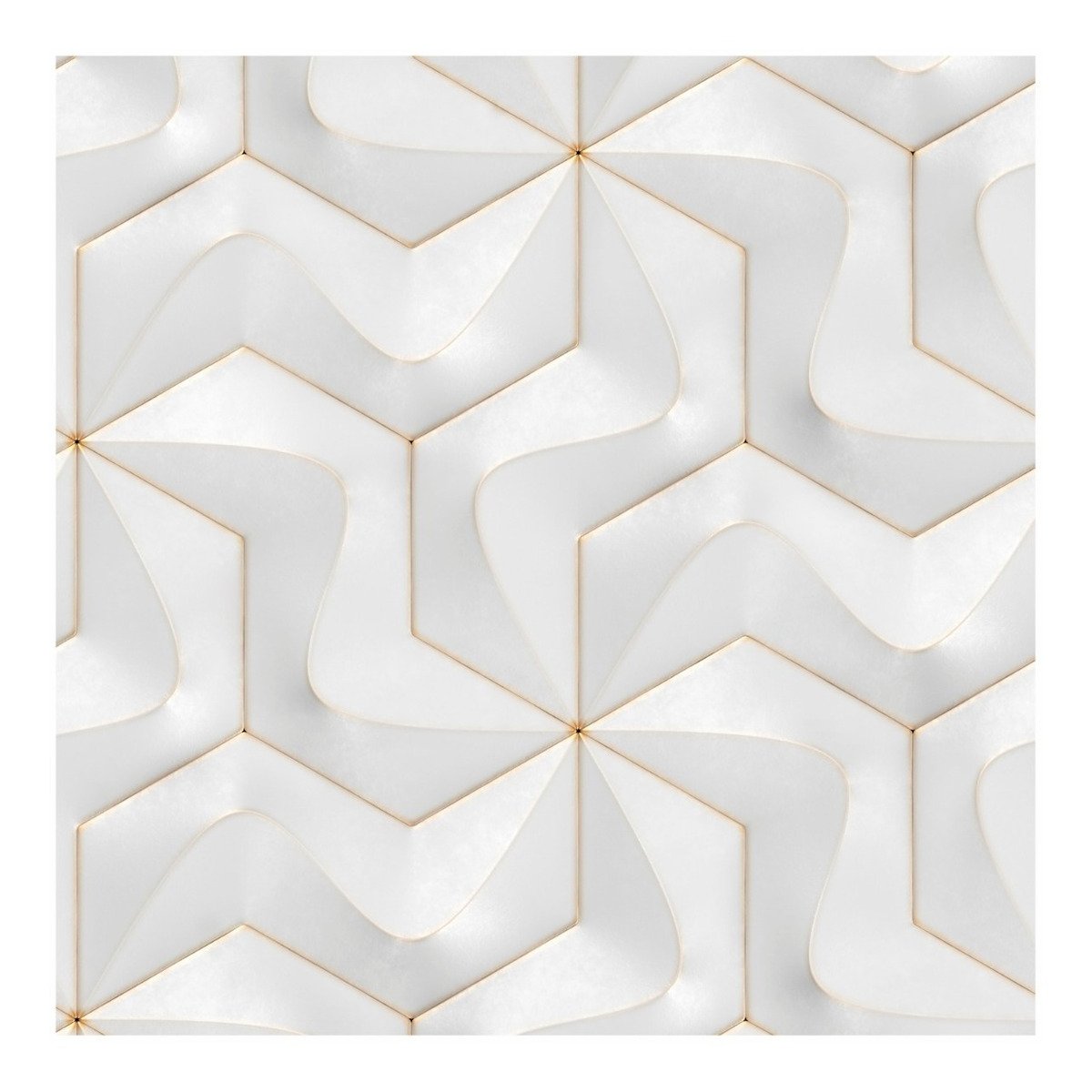 Papel De Parede Efeito 3d Branco E Dourado Nv044 - 3,00m | MadeiraMadeira