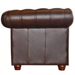 Sofá 3 Lugares Sala de Estar Chesterfield Pés Madeira Couro Tabaco Brilho - Gran Belo - 8