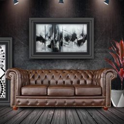 Sofá 3 Lugares Sala de Estar Chesterfield Pés Madeira Couro Tabaco Brilho - Gran Belo - 6