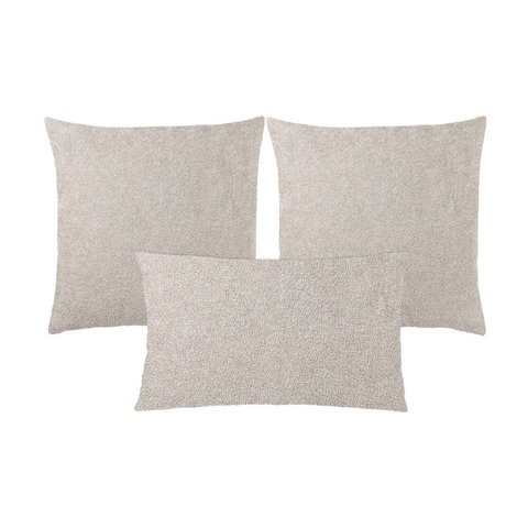 Kit 3 Capas Almofada Baguete Bouclé Quadradas e Retangular Zíper Invisível, Texturizado