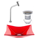 Ver imagem 1 de CUBA DE VIDRO RETANGULAR 39CM VERMELHO FERRARI + VALVULA CLICK + TORNEIRA