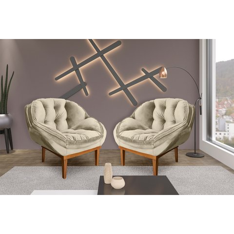 Kit 2 Poltronas Decorativa Confort Veludo BEGE SKY MOBILE