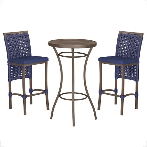 Mesa Bistrô e 2 Banquetas Roma Marrom Corda Náutica Estofado 10 Trama Original