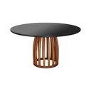 Ver imagem 1 de Mesa de Jantar Armonia 6 Lugares Redonda Vidro 120cm Amêndoa e Preto Base Pedestal
