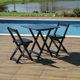 Conjunto Dobrável 70 X 70 com 2 Cadeiras - Preta - Móveis Britz - 3