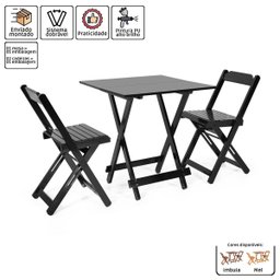 Conjunto Dobrável 70 X 70 com 2 Cadeiras - Preta - Móveis Britz - 4