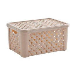 Cesto Organizador Rattan Com Tampa Empilhável 51x35x21cm - 1 Cesto Organizador Rattan Com Tampa Empilhável 51x35x21cm - 1