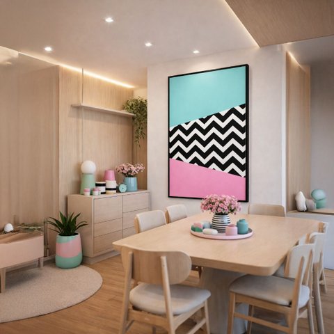 Quadro Canvas Abstrato Chevron Zig-zag 90x60cm Mold Branca