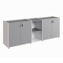 Ver imagem 2 de Armário para Escritório 200cm com 4 Portas Tampo Embutido e Nicho Corporate Cinza/Sagrado/Branco