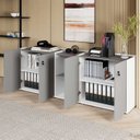 Ver imagem 4 de Armário para Escritório 200cm com 4 Portas Tampo Embutido e Nicho Corporate Cinza/Sagrado/Branco