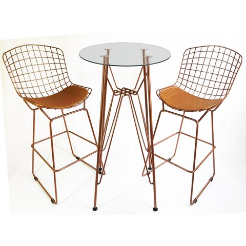 Conjunto de 2 banquetas bertoia COBRE e mesa birtrô COBRE com vidro - Poltronas do Sul