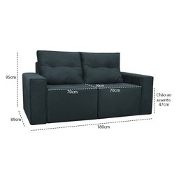 Sofá 2 Lugares Onix 1,80M para Sala Confortavel Sued Herrero:Azul Marinho - 6