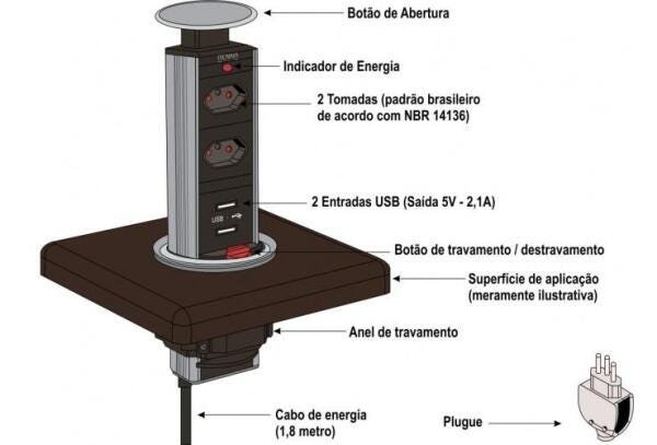 Torre Multiplug Usb com 2 Tomadas Renna - 2