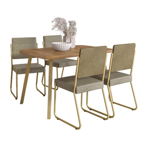 Conjunto Sala de Jantar 4 Cadeiras Ava Carraro Carvalho Dourado