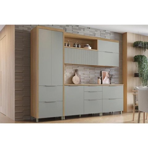 Cozinha Completa 5 Peças Marquesa 2 Aéreos 2 Balcões 1 Paneleiro C6p40 Nature Verde