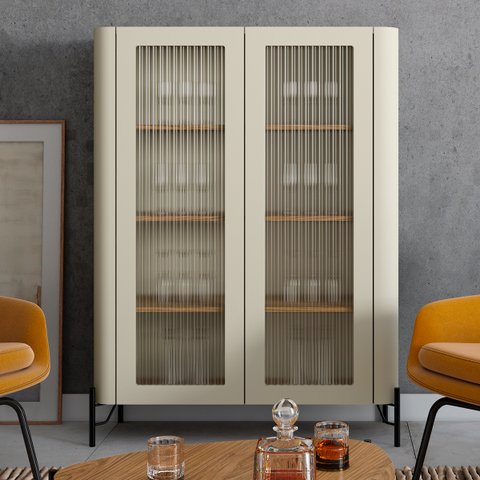 Cristaleira Mdf Vidro Canelado L98,5 X A134cm Louro/luna
