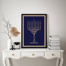 Quadro Decorativo Judaico Menorah 24x18cm:Madeira branca - 1