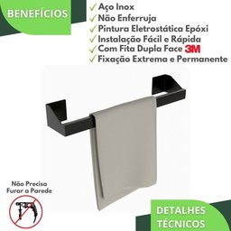 Porta Toalha de Rosto Adesivo Autocolante Preto Df - 5