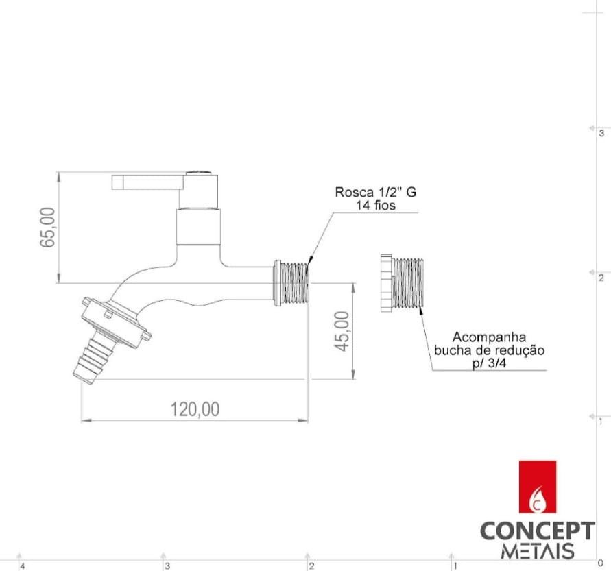 Torneira Jardim/tanque Abs Cromada Parede Concept Metais 01130 - 4