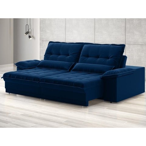 Sofá Bergamo 2,30m Retrátil e Reclinável Veludocristal Azul Marinho - Netsofas