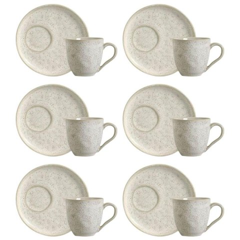 Conjunto 6 Xícaras de Chá com Pires Bio Vanilla 170ml Cerâmica Off White Porto Brasil Mesa Posta
