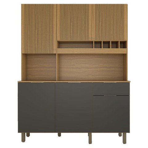 Cozinha Compacta Bela Arte 6 Portas 1 Gaveta 100% Mdf Cinamomo/chumbo - Panorama Móveis