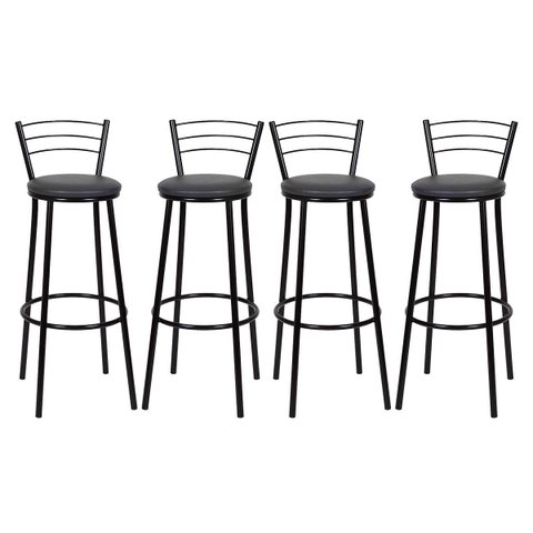 Kit 4 Banquetas Alta em Aço Mila Estofada Courino Preto