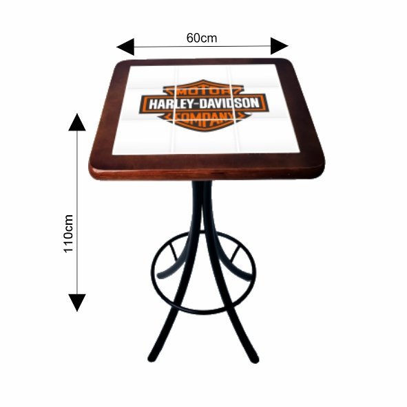 Conjunto Mesa Quadrada Bistrô Azulejo Harley Davidson-Imbuia - 3