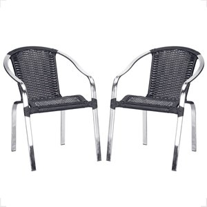 2 Cadeira Maresia Aluminio Polido Fibra Sintetica Tr. Simples - Preta