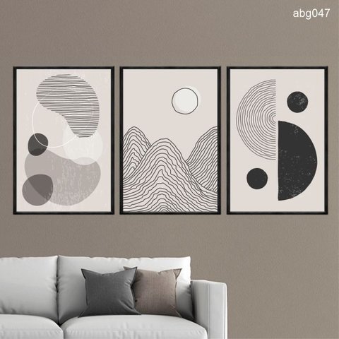 Kit 03 Quadros Decorativos - Composicao Minimalista Moderna Abg047 - Vidro 40x60cm