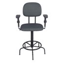 Ver imagem 1 de Cadeira Caixa Alta com Braço - L Duplo - Regulagem de Altura - Base de Ferro Fixa Tecido Cinza/preto