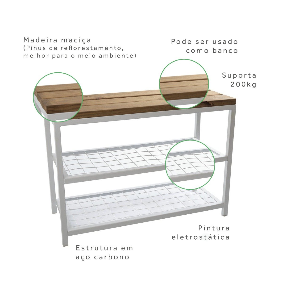 Sapateira Banco Strassis Design Sd-5001-69 Branca - 8