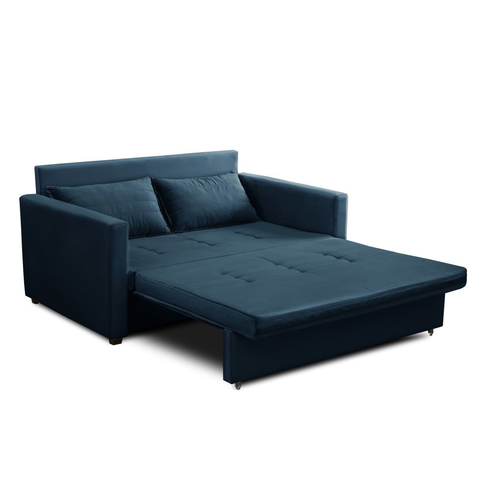 Sofá Cama Retrátil 2 Lugares 162cm Cancún Tecido Veludo Azul iSofa