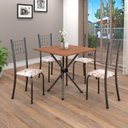 Ver imagem 1 de Conjunto de Mesa Tubular 70cm x 70cm Tampo em MDF com 4 Cadeiras Dany Prata/Botanic Bege/Mart