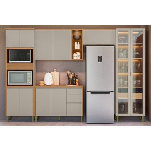 Cozinha Modulada Completa Allure 5 Peças (2aéreos+1balcão+1cristaleira+1paneleiro) Cp15 Jequitiba