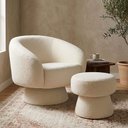 Ver imagem 1 de Poltrona Decorativa Giratória com Puff Liz Bouclé Off White - Nexta Casa