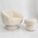 Ver imagem 2 de Poltrona Decorativa Giratória com Puff Liz Bouclé Off White - Nexta Casa
