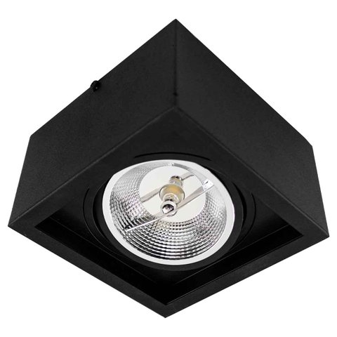Plafon Spot Sobrepor Box Preto + Led Ar111 12w Br. Quente St2939