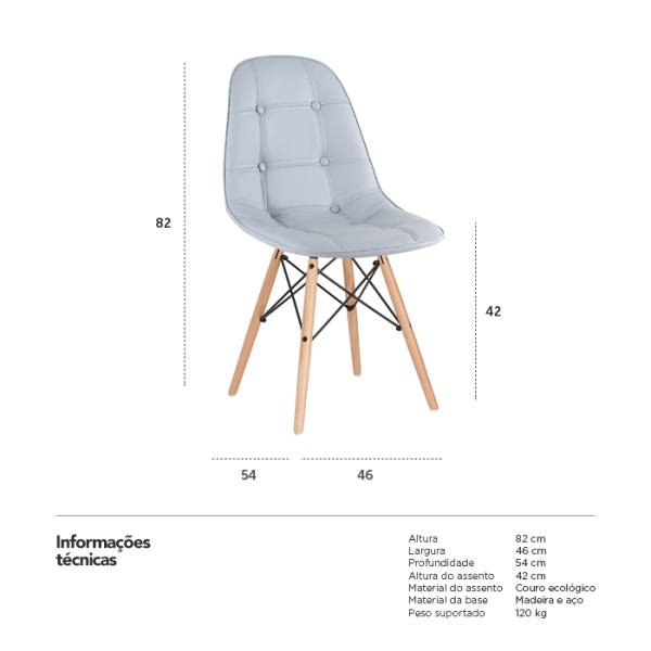 Cadeira Estofada Eames Botonê - Eiffel - Cinza - Madeira Clara - 6