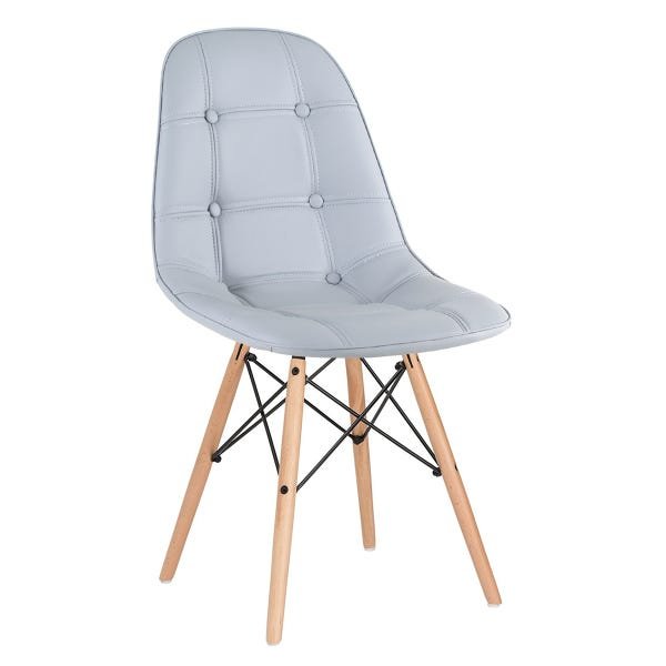 Cadeira Estofada Eames Botonê - Eiffel - Cinza - Madeira Clara - 1
