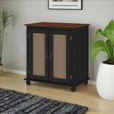 Ver imagem 2 de Armário Balcão de Madeira 2 Portas com Rattan e Pés Torneados - Preto com Tampo e Base Imbuia Glazer