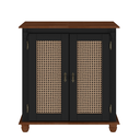 Ver imagem 4 de Armário Balcão de Madeira 2 Portas com Rattan e Pés Torneados - Preto com Tampo e Base Imbuia Glazer