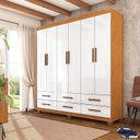 Ver imagem 1 de Guarda-Roupa 6 Portas 6 Gavetas com Pés Denver Branco/Cinamomo