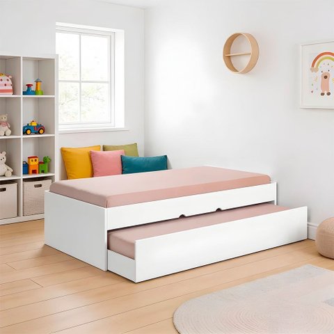 Cama de Solteiro com Cama Auxiliar para Quarto Infantil Juvenil Chiara Branco Phoenix Baby