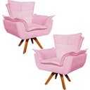 Ver imagem 1 de Kit 2 Poltronas Decorativas Base Giratória em Madeira Charger Suede Rosa - Gran Belo